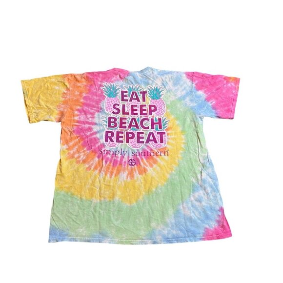 Simply Southern Mermaid Eat Sleep Beach Repeat Tie Dyed Coastal T Shirt Size XL - Picture 1 of 9